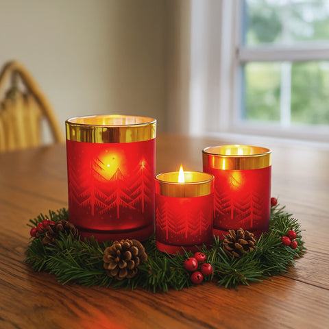 Christabelle Christmas Candle Jar Set Of 3 Red And Gold Holiday Candle Holders - SuperSaverAU - view 2