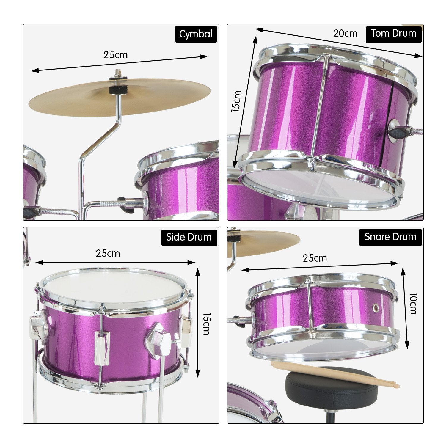 Karrera Children's 4pc Drum Kit - Purple