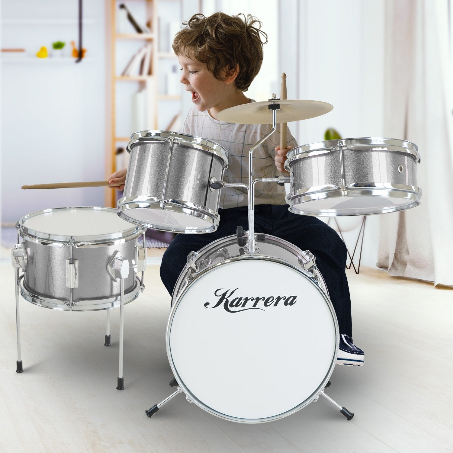Karrera Children's 4pc Drum Kit - Silver