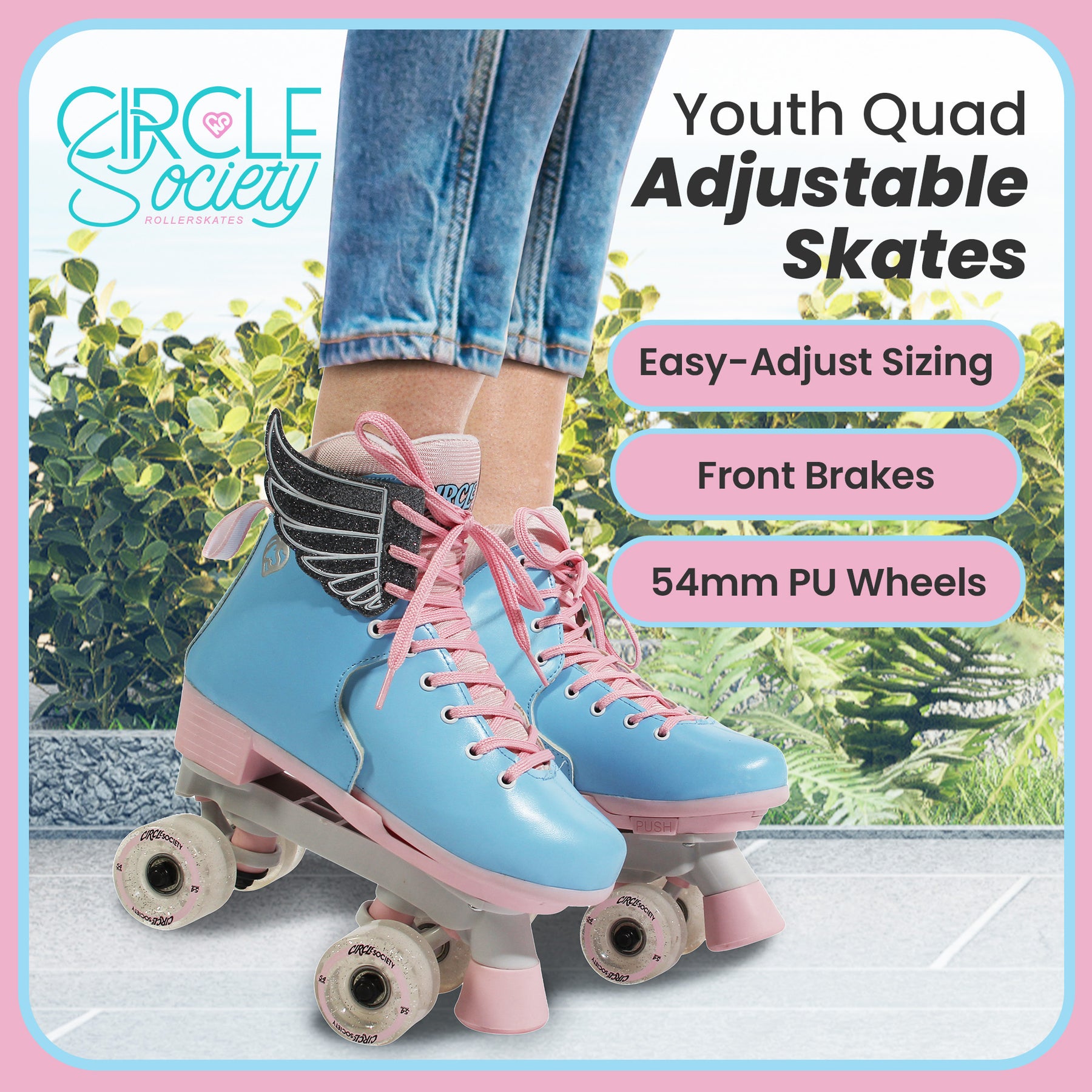 Circle Society Adjustable Roller Skates, Size 3-7 US, Pink and Blue, Indoor/Outdoor - SuperSaverAU - view 6