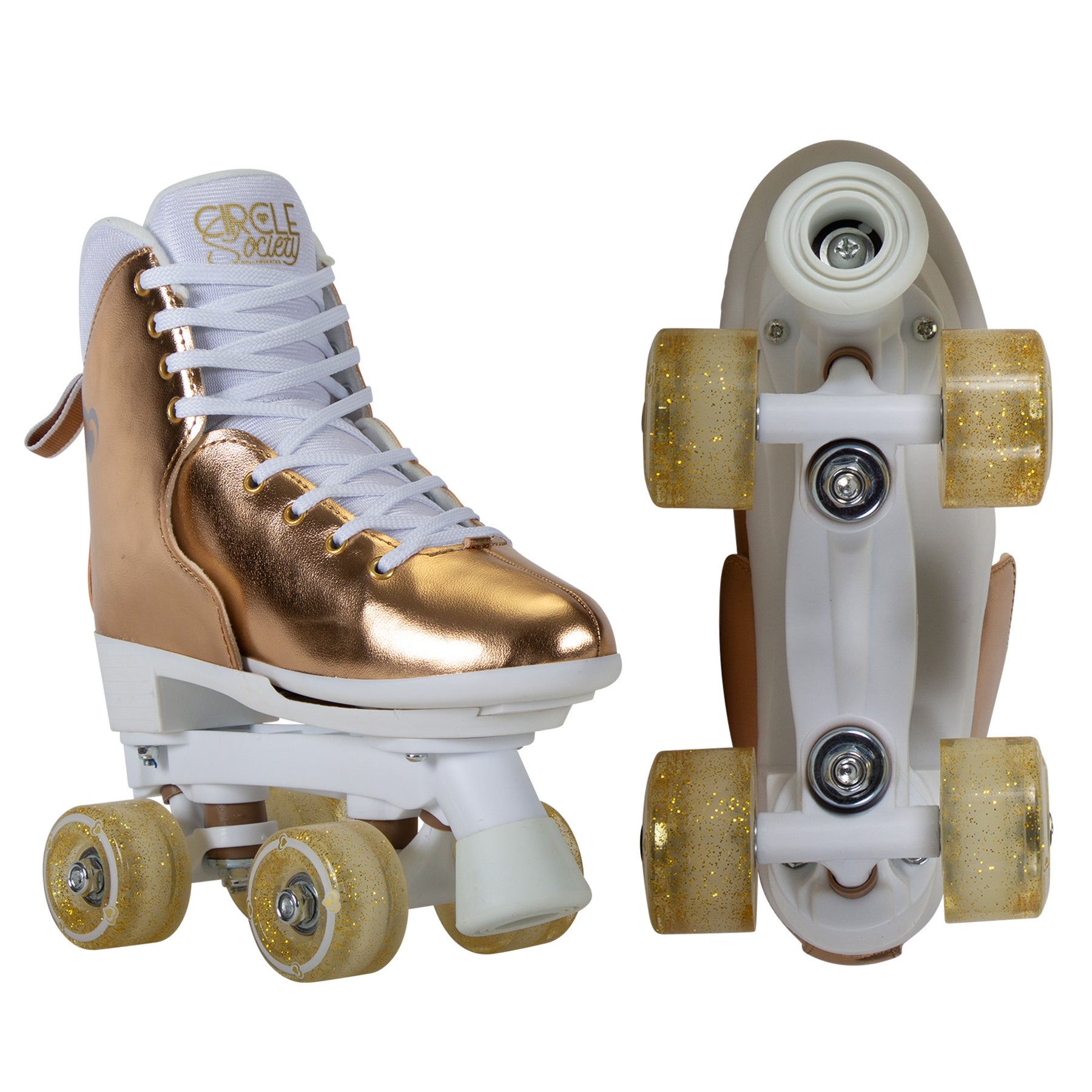 Circle Society Adjustable Quad Kids Roller Skates In Metallic Rose Gold - SuperSaverAU - view 2