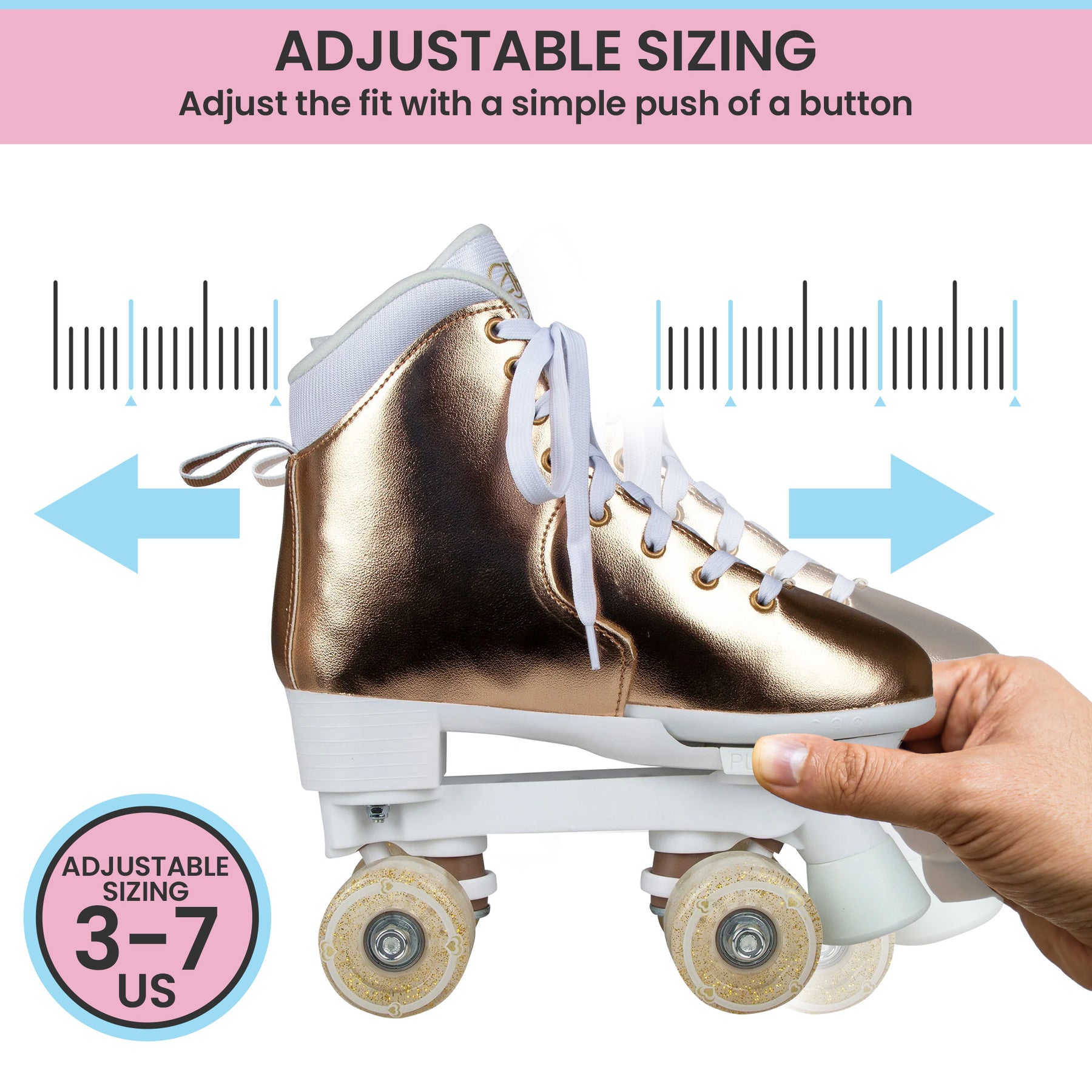 Circle Society Adjustable Quad Kids Roller Skates In Metallic Rose Gold - SuperSaverAU - view 6