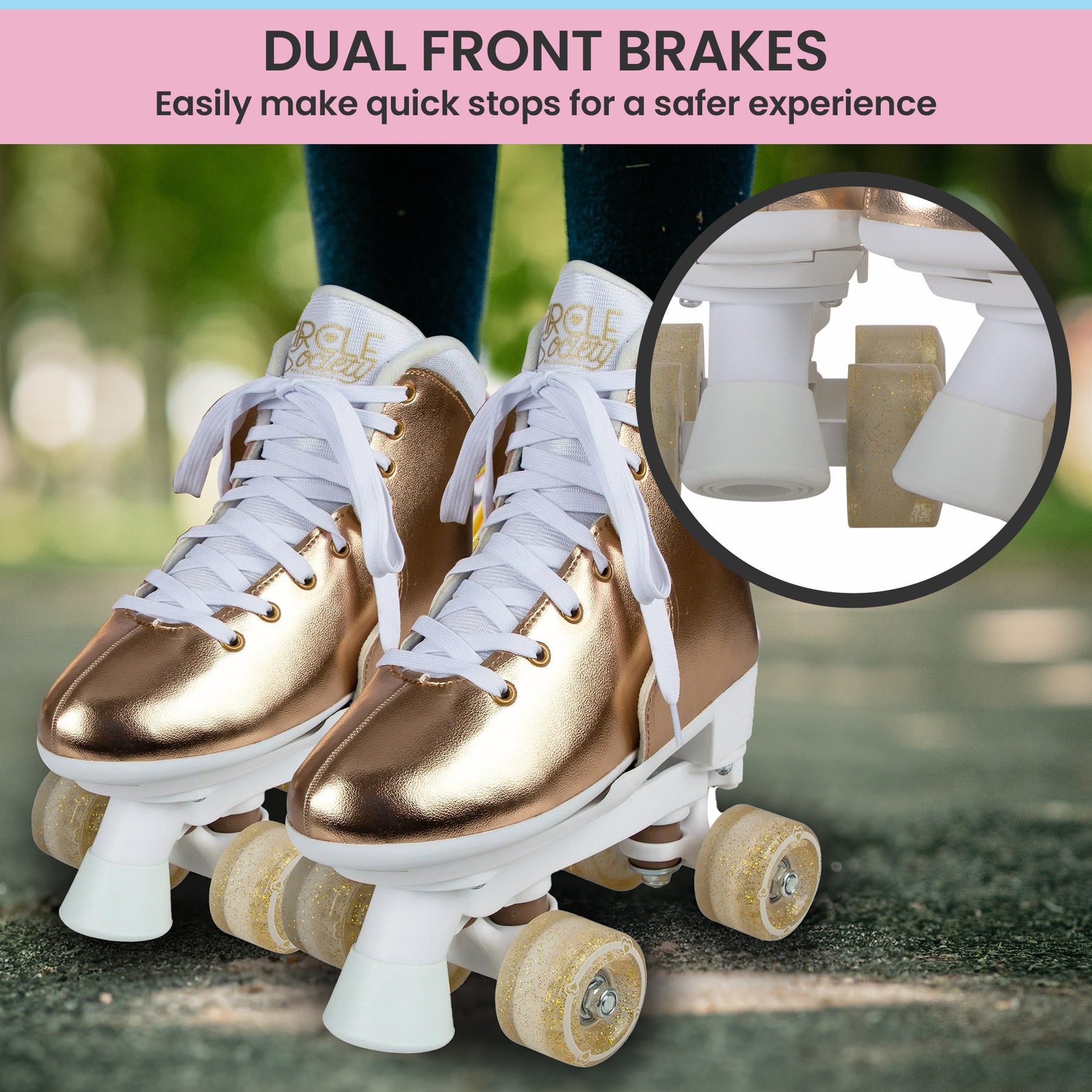 Circle Society Adjustable Quad Kids Roller Skates In Metallic Rose Gold - SuperSaverAU - view 7