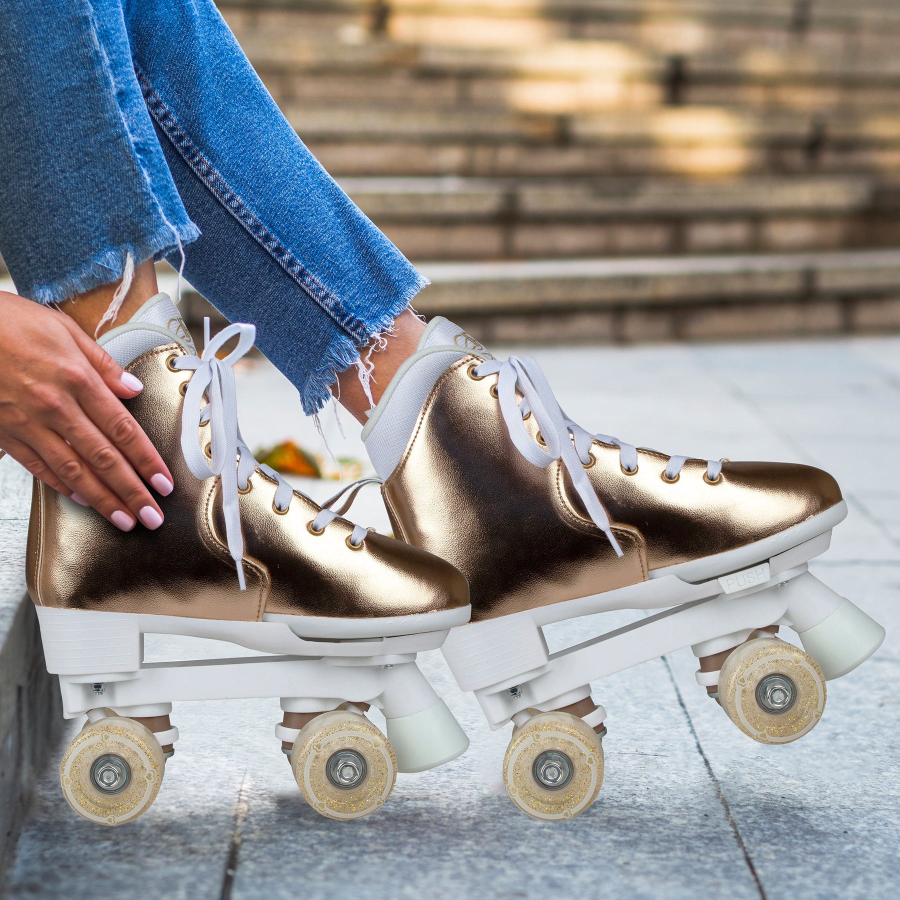 Circle Society Adjustable Quad Kids Roller Skates In Metallic Rose Gold - SuperSaverAU - view 9