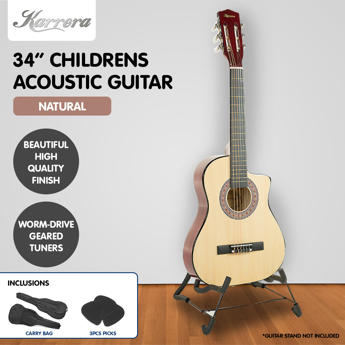 Karrera 34in Children's Cutaway Acoustic Guitar - Natural