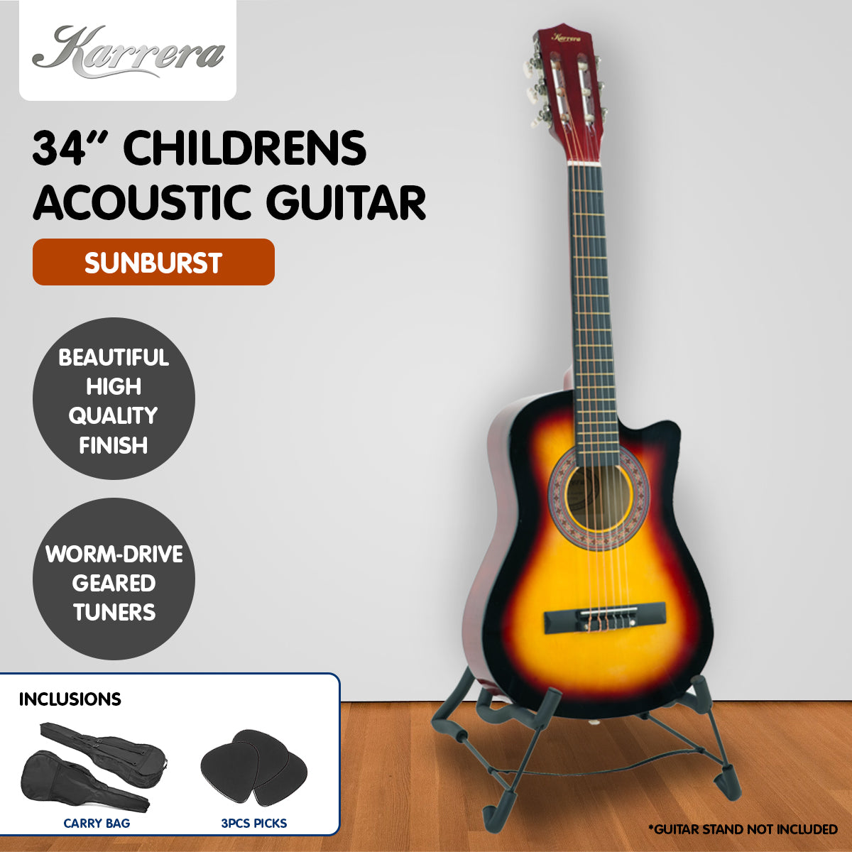Karrera 34in Children's Cutaway Acoustic Guitar - Sunburst