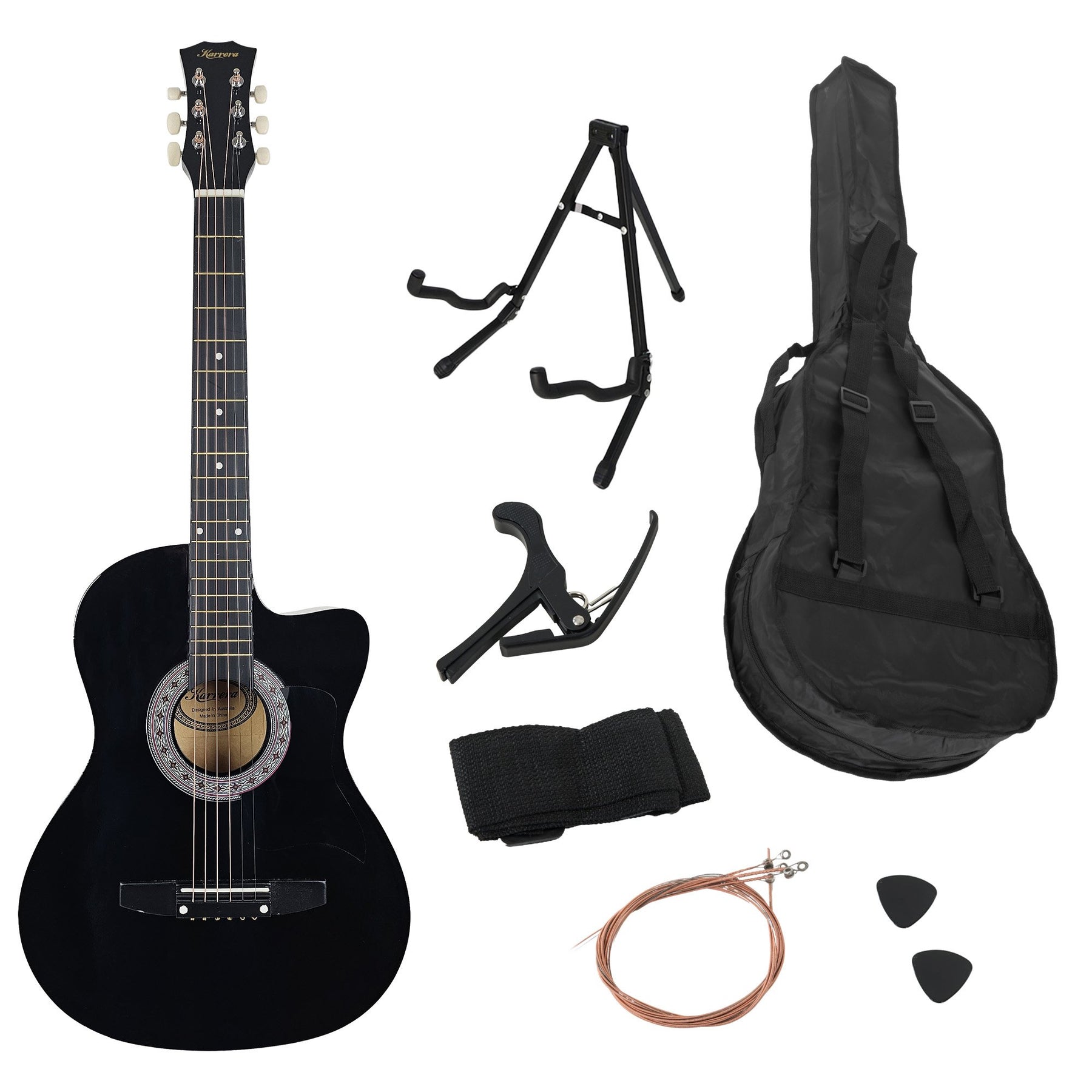 Karrera 38in Pro Cutaway Acoustic Guitar Set - Black