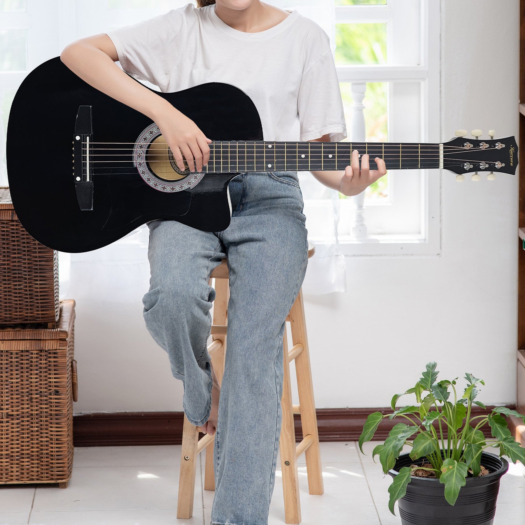 Karrera 38in Pro Cutaway Acoustic Guitar Set - Black