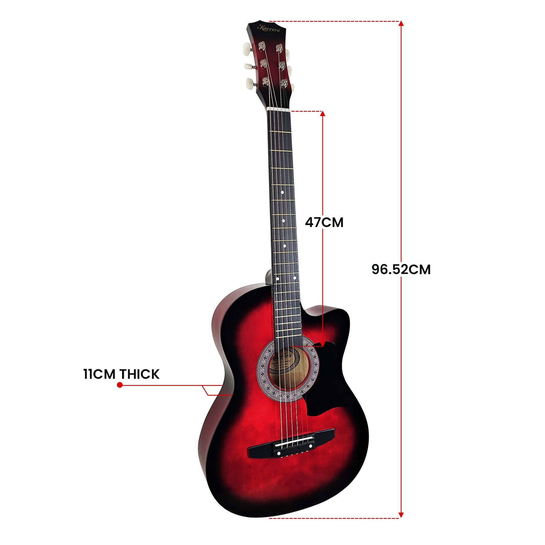 Karrera 38in Pro Cutaway Acoustic Guitar Set - Red Burst
