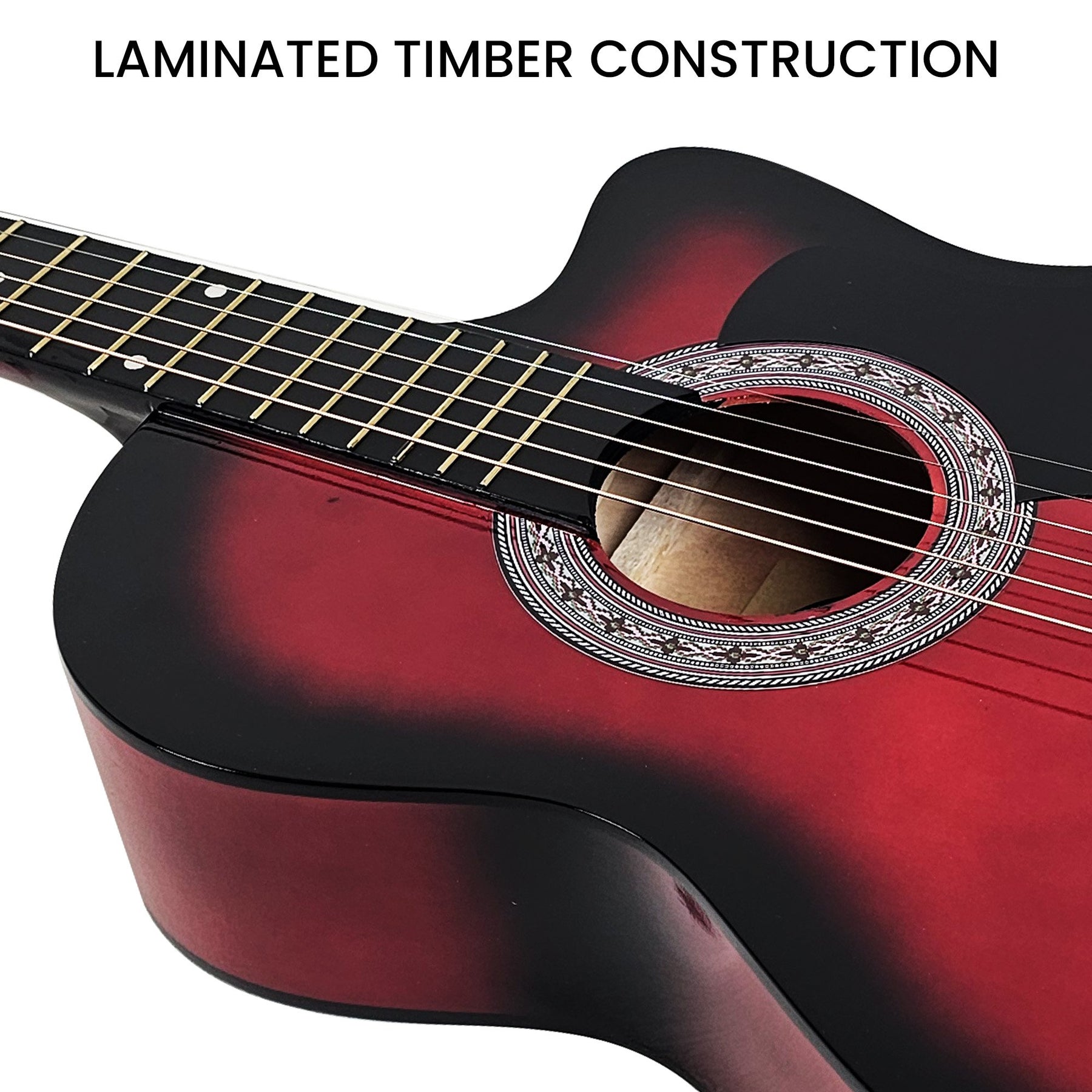 Karrera 38in Pro Cutaway Acoustic Guitar Set - Red Burst