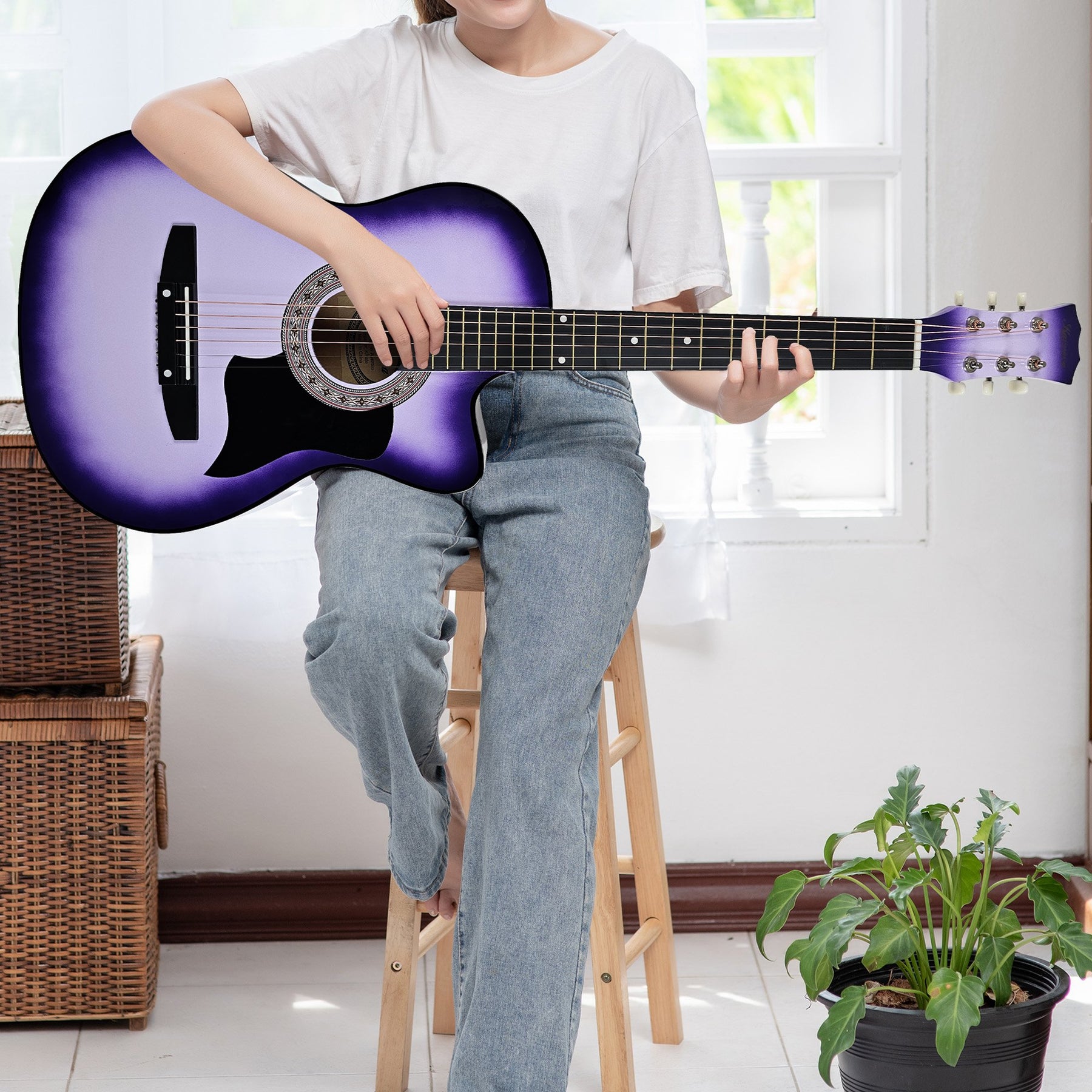 Karrera 38in Cutaway Acoustic Guitar Set - Purple Burst