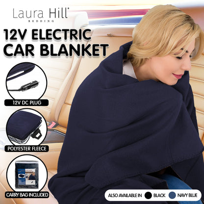 Laura Hill Heated Electric Car Blanket 150x110cm 12V Fleece for Cold Journeys