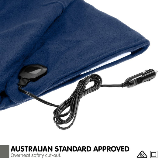 Laura Hill Heated Electric Car Blanket 150x110cm 12V - Navy Blue, Fleece, Storage Bag