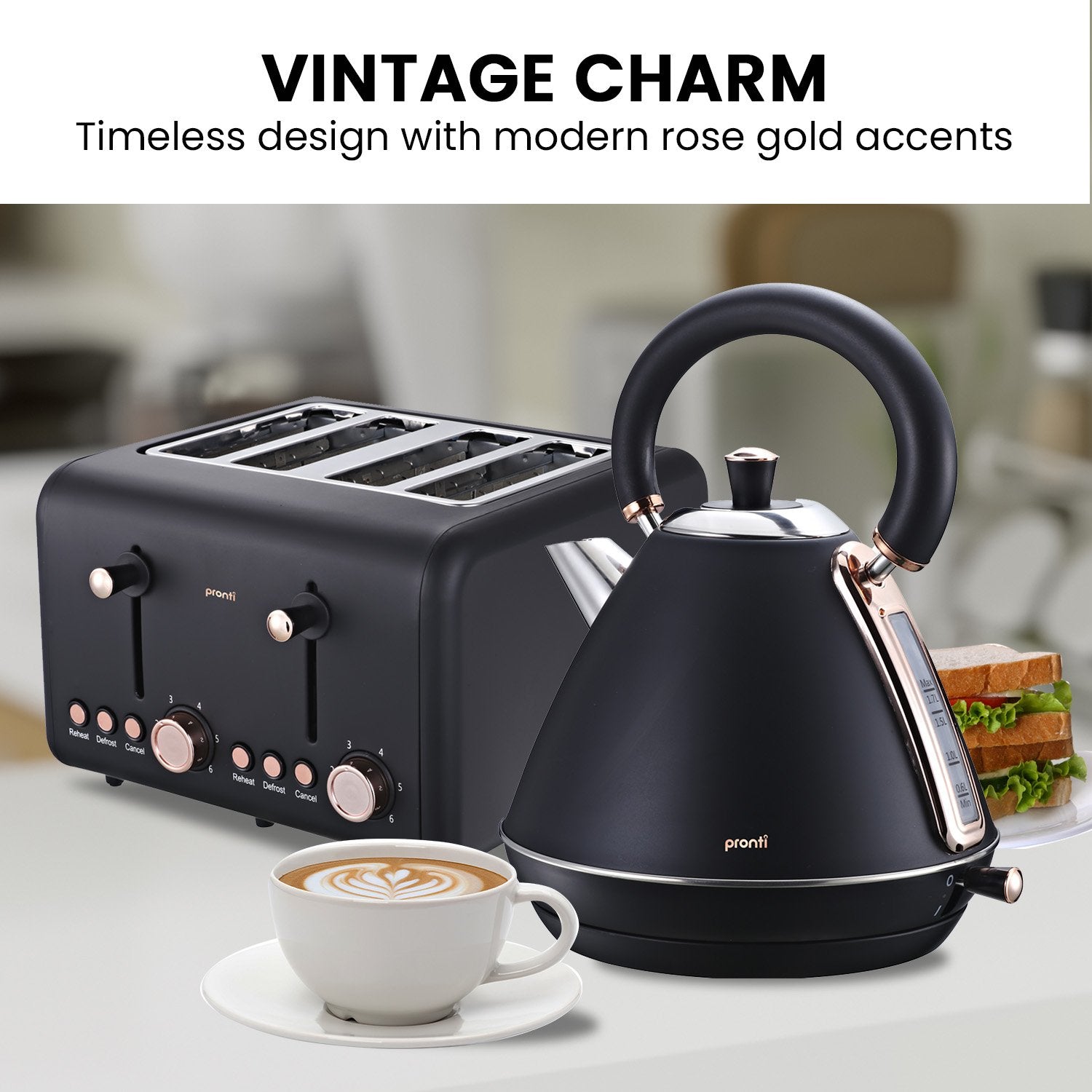Pronti Toaster, Kettle & Coffee Machine Breakfast Set - Black - SuperSaverAU - view 3