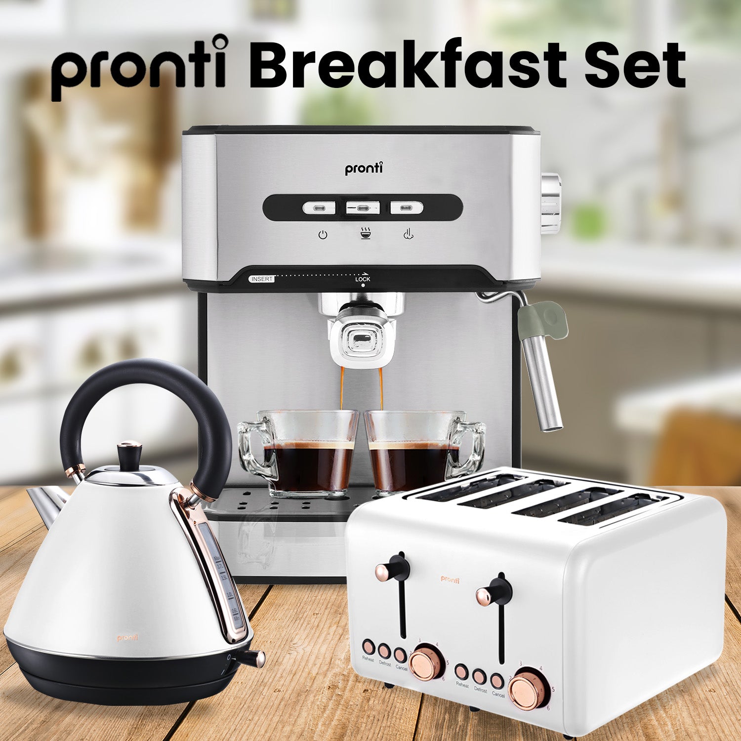 Pronti Toaster, Kettle & Coffee Machine Breakfast Set - White - SuperSaverAU - view 3