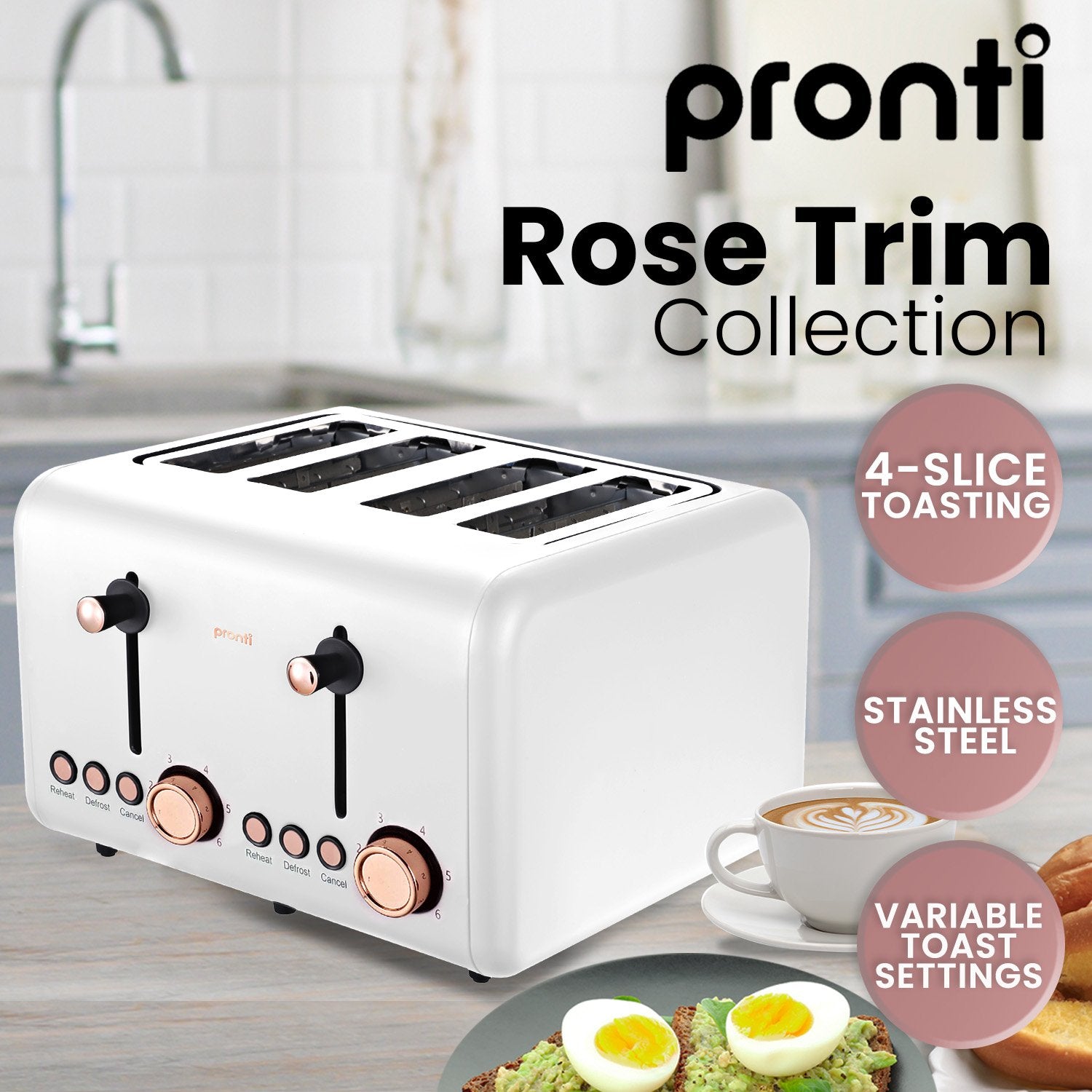 Pronti Toaster, Kettle & Coffee Machine Breakfast Set - White - SuperSaverAU - view 5