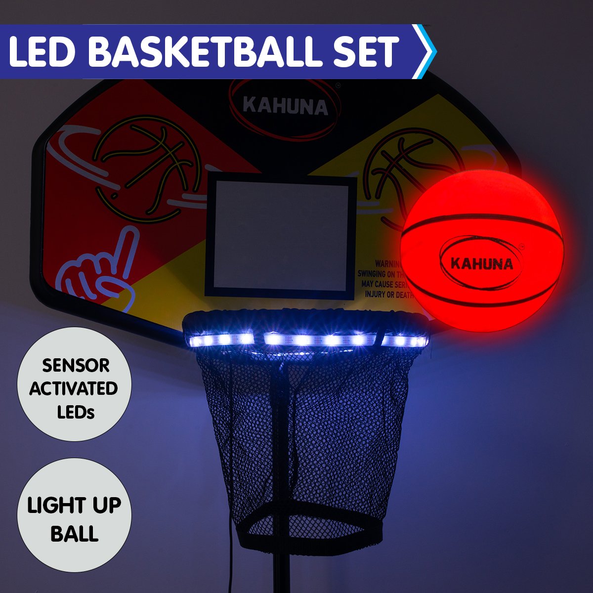 Kahuna Trampoline Led Basketball Hoop Set With Light-up Ball - SuperSaverAU - view 2