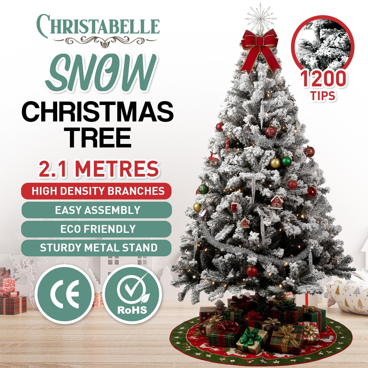 Christabelle Snow-Tipped Artificial Christmas Tree 2.1m 1200 Tips - SuperSaverAU - view 2