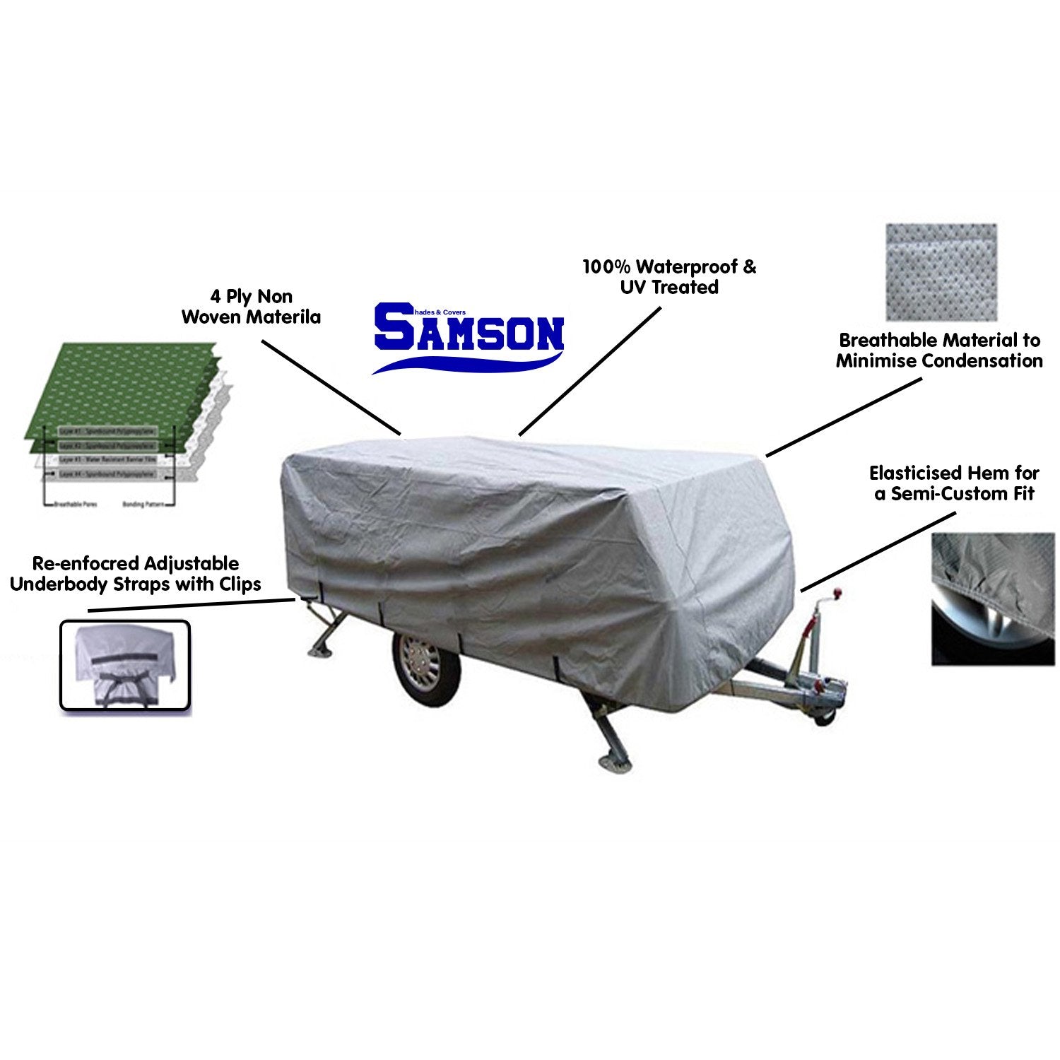 Samson Heavy Duty Trailer Camper Cover 10-12ft, Waterproof, UV Treated, Custom Fit - SuperSaverAU - view 3