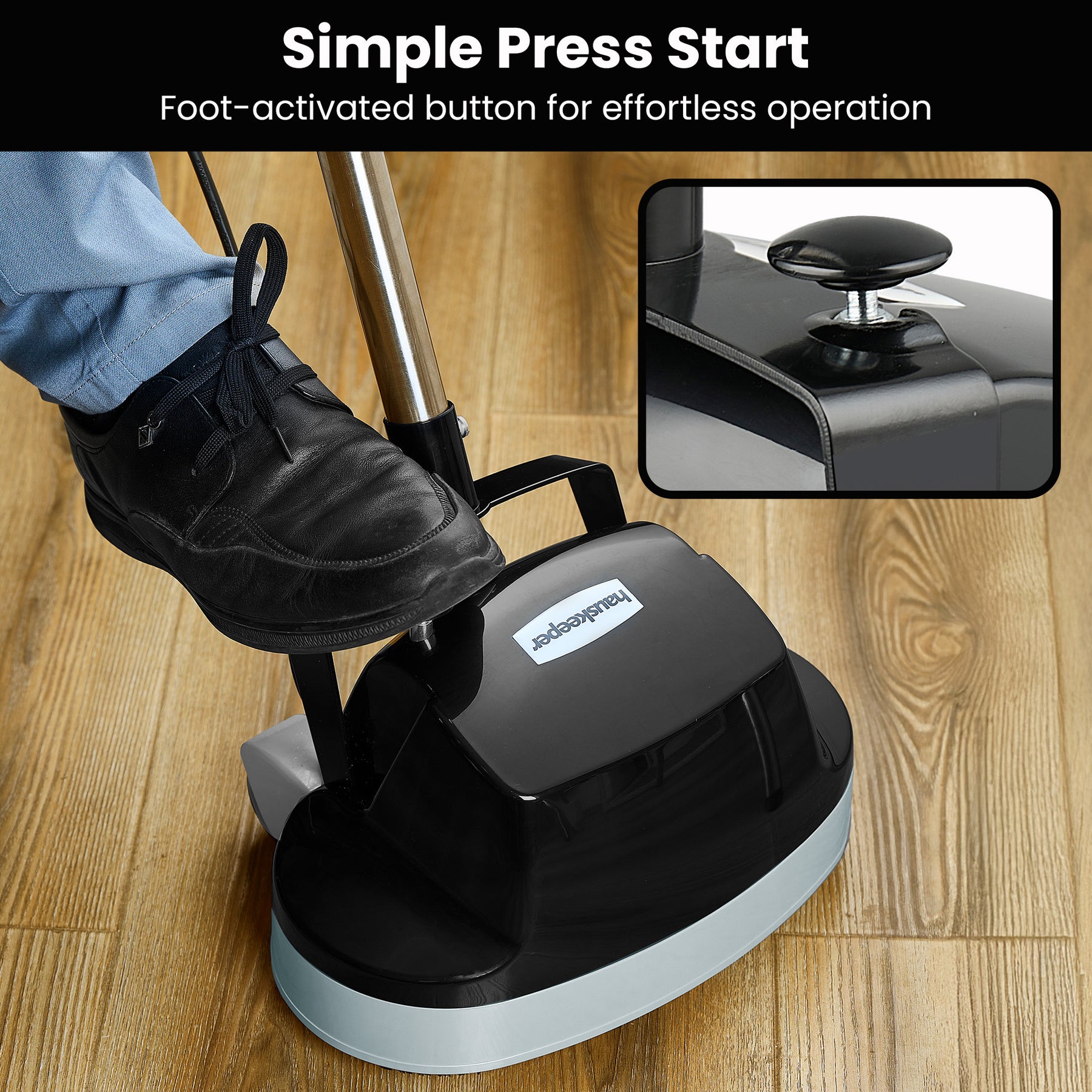Hauskeeper Electric Floor Polisher 240V 6m Cord Twin Brushes Compact Black - SuperSaverAU - view 7