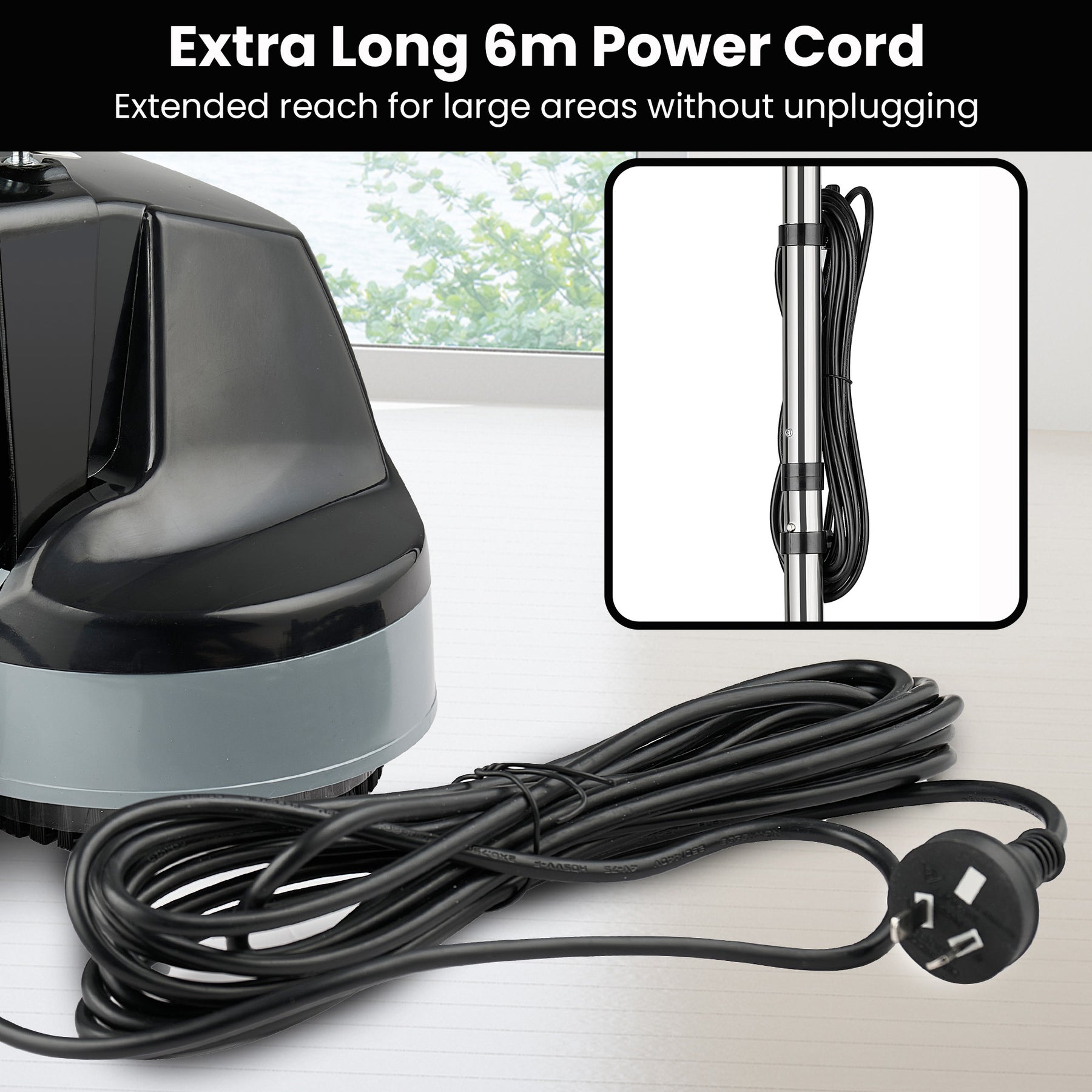 Hauskeeper Electric Floor Polisher 240V 6m Cord Twin Brushes Compact Black - SuperSaverAU - view 9