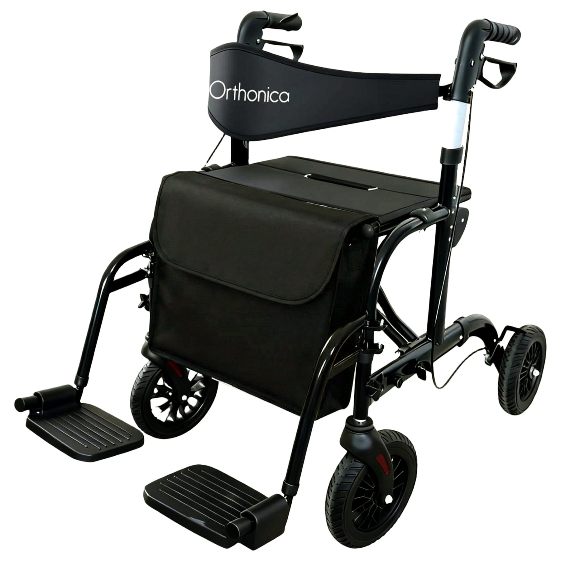 Orthonica Aluminium 2-in-1 Rollator Wheelchair Black Silver 136kg Capacity