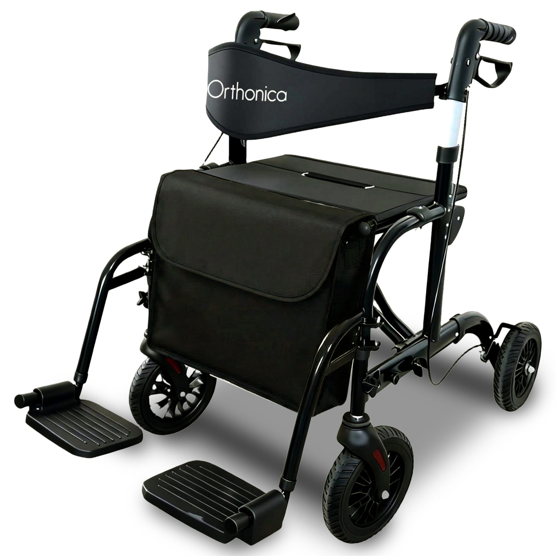 Orthonica Aluminium 2-in-1 Rollator Wheelchair Black Silver 136kg Capacity