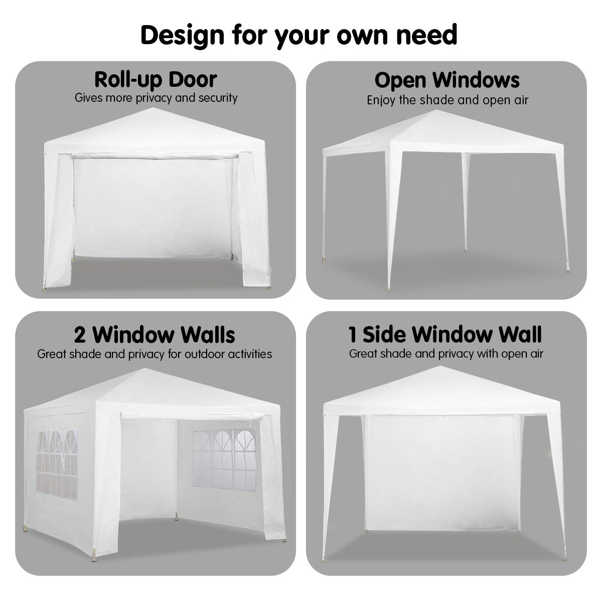 Wallaroo 3x3m Outdoor Party Wedding Gazebo Tent - White, Water & UV Resistant - SuperSaverAU - view 3
