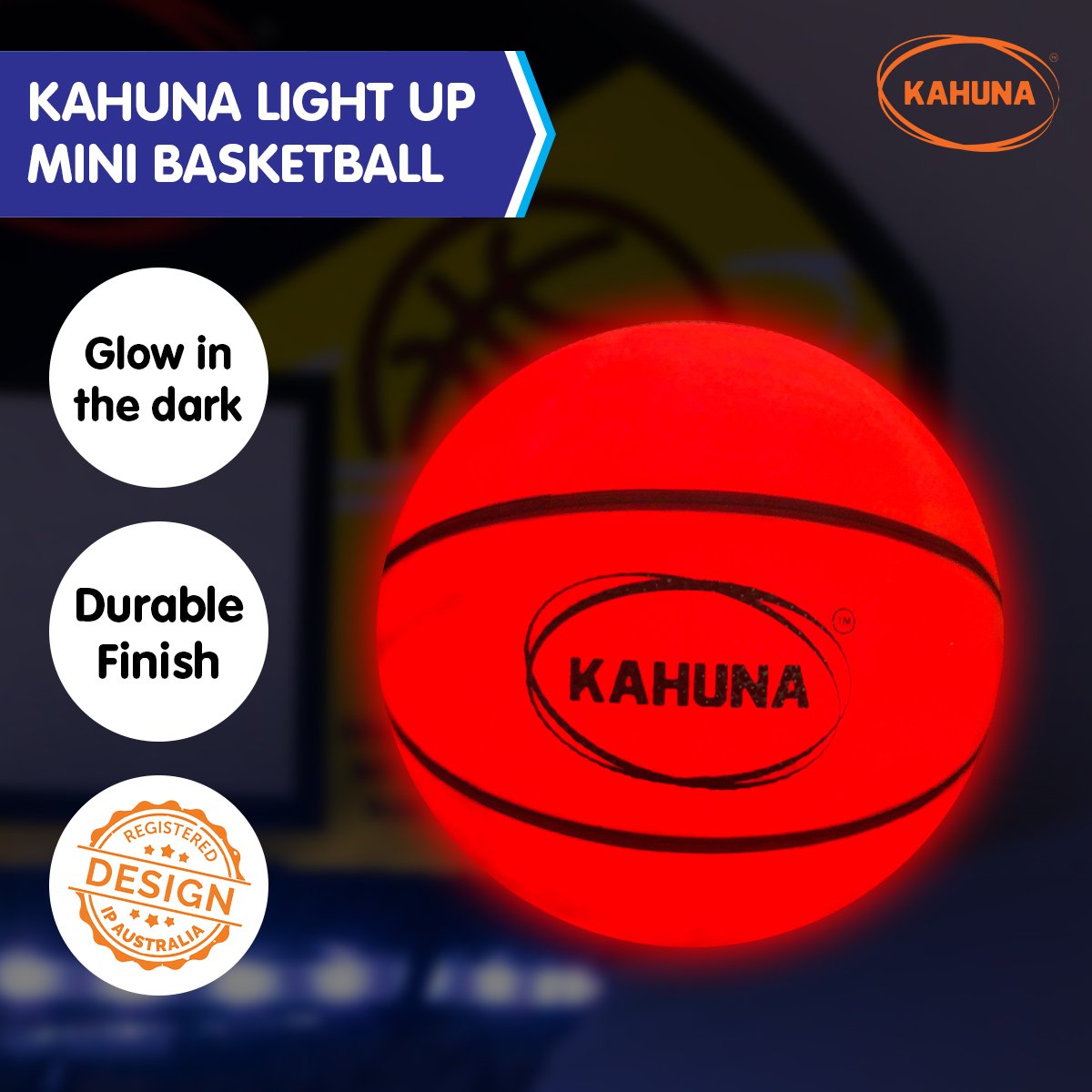 Kahuna Light-Up Glow Basketball - Size 3 Mini, LED, Glow in the Dark - SuperSaverAU - view 3