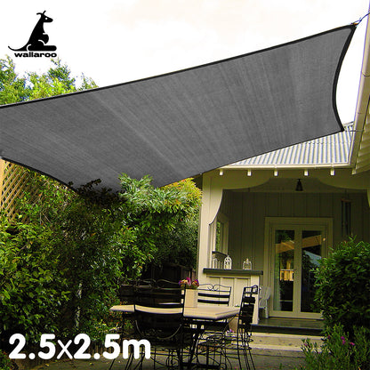Wallaroo Waterproof Shade Sail Canopy Grey 2.5 x 2.5M - UV Block, Easy Install