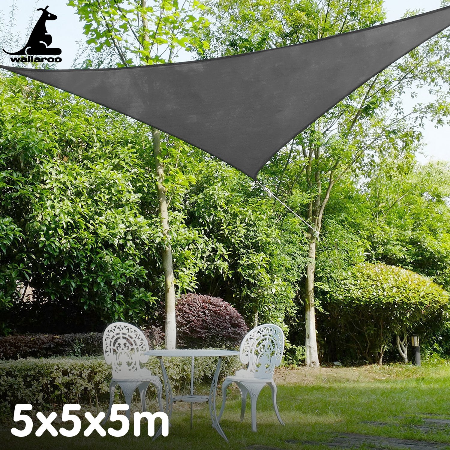 Wallaroo Triangle Shade Sail 5 x 5 x 5M Grey - Blocks 95% UV, Easy Install - SuperSaverAU - view 6
