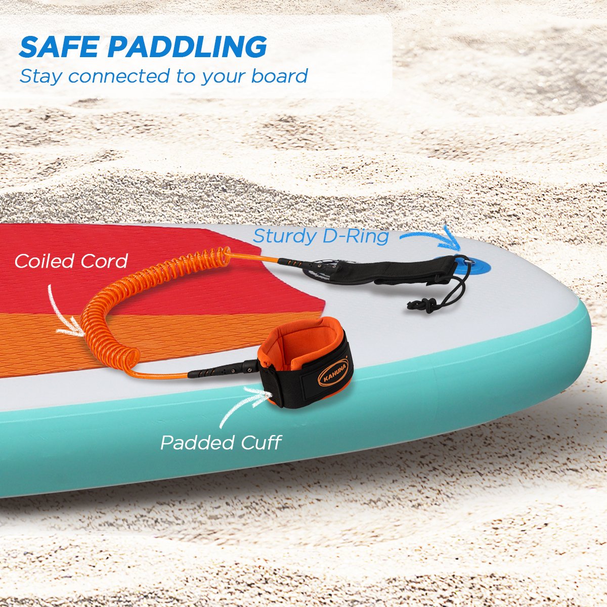 Kahuna Hana Safety Leash for Stand Up Paddle Board, 5.5mm Coiled Cord, Lightweight - SuperSaverAU - view 2