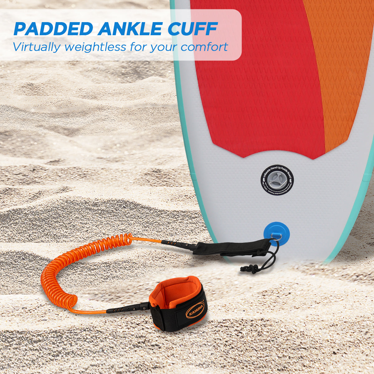 Kahuna Hana Safety Leash for Stand Up Paddle Board, 5.5mm Coiled Cord, Lightweight - SuperSaverAU - view 3