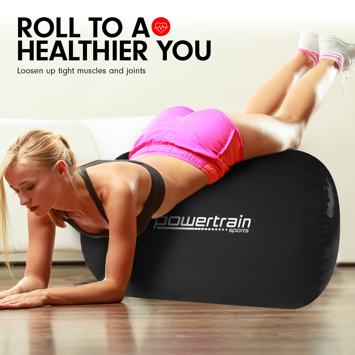 Powertrain Sports Inflatable Gymnastics Air Barrel Exercise Roller 120 x 75cm - Black - SuperSaverAU - view 8