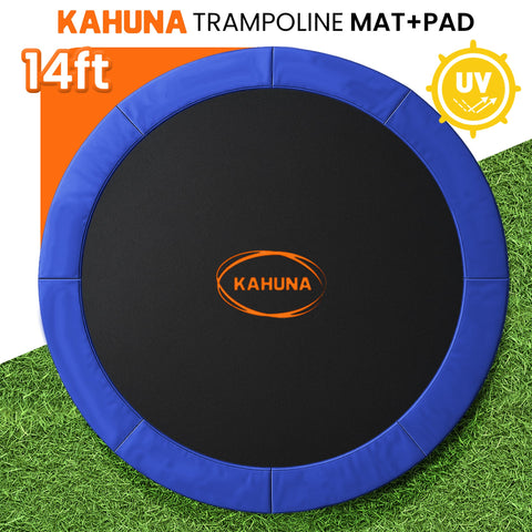 Kahuna Blue 14ft Trampoline Mat & Safety Pad Set with 8-Row Stitching