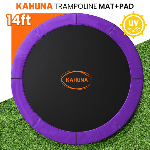 Kahuna Purple 14ft Trampoline Mat & Safety Pad Set with 8-Row Stitching