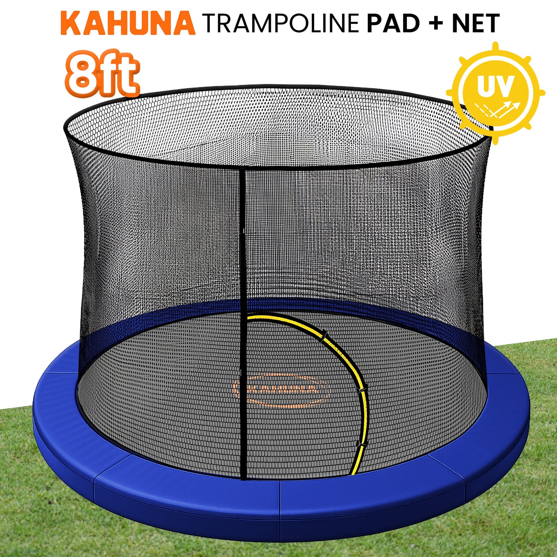 Kahuna Blue 8ft Trampoline Safety Pad & Net Set with Double-Lock Entry