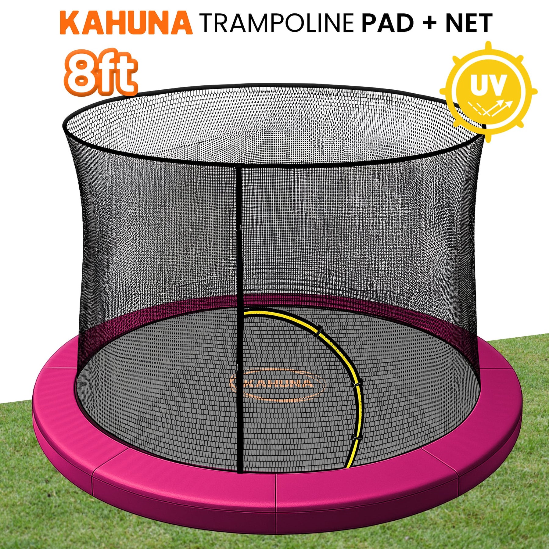 Kahuna Pink 8ft Trampoline Safety Pad & Net Set with Double-Lock Entry