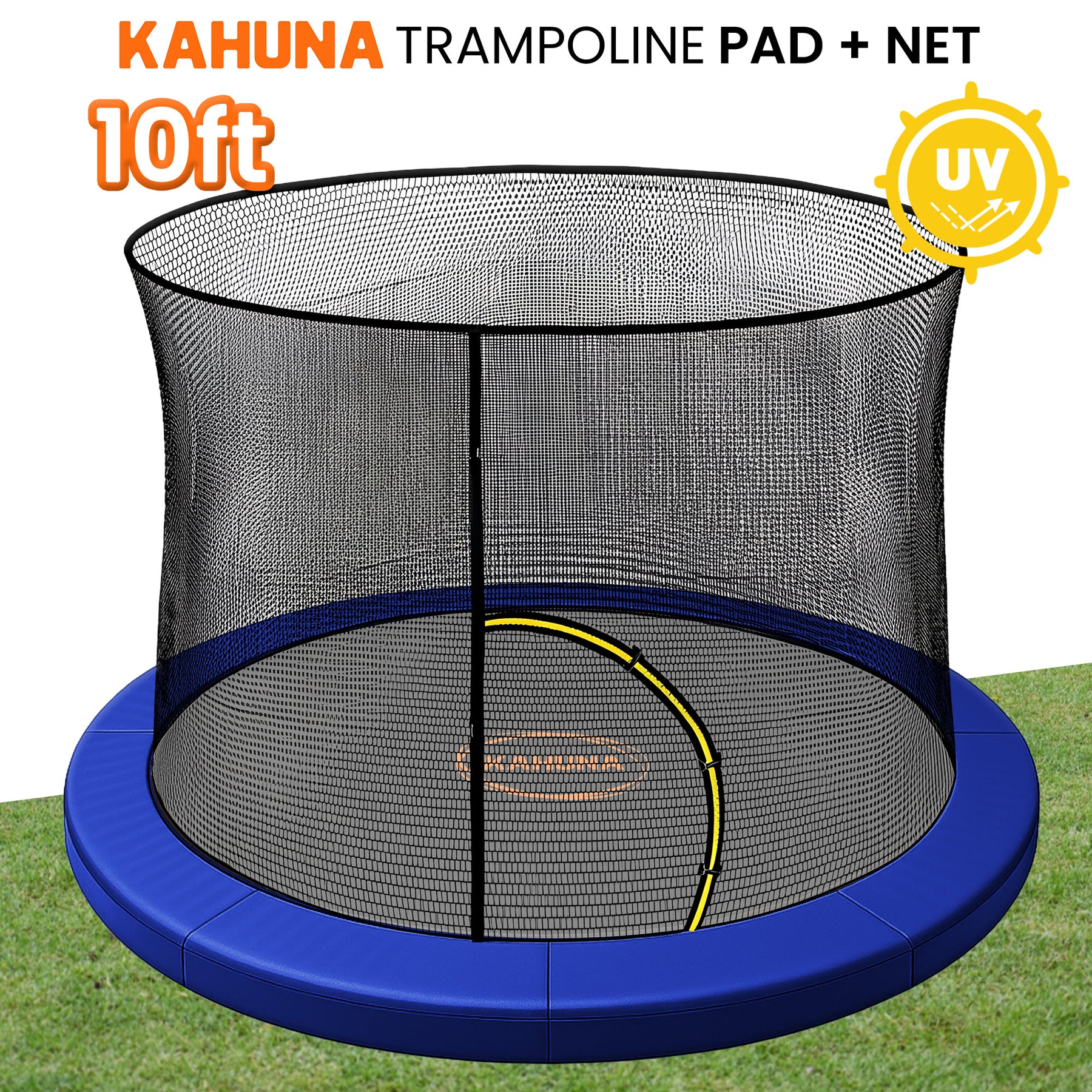 Kahuna Blue 10ft Trampoline Safety Pad & Net Set with Double-Lock Entry