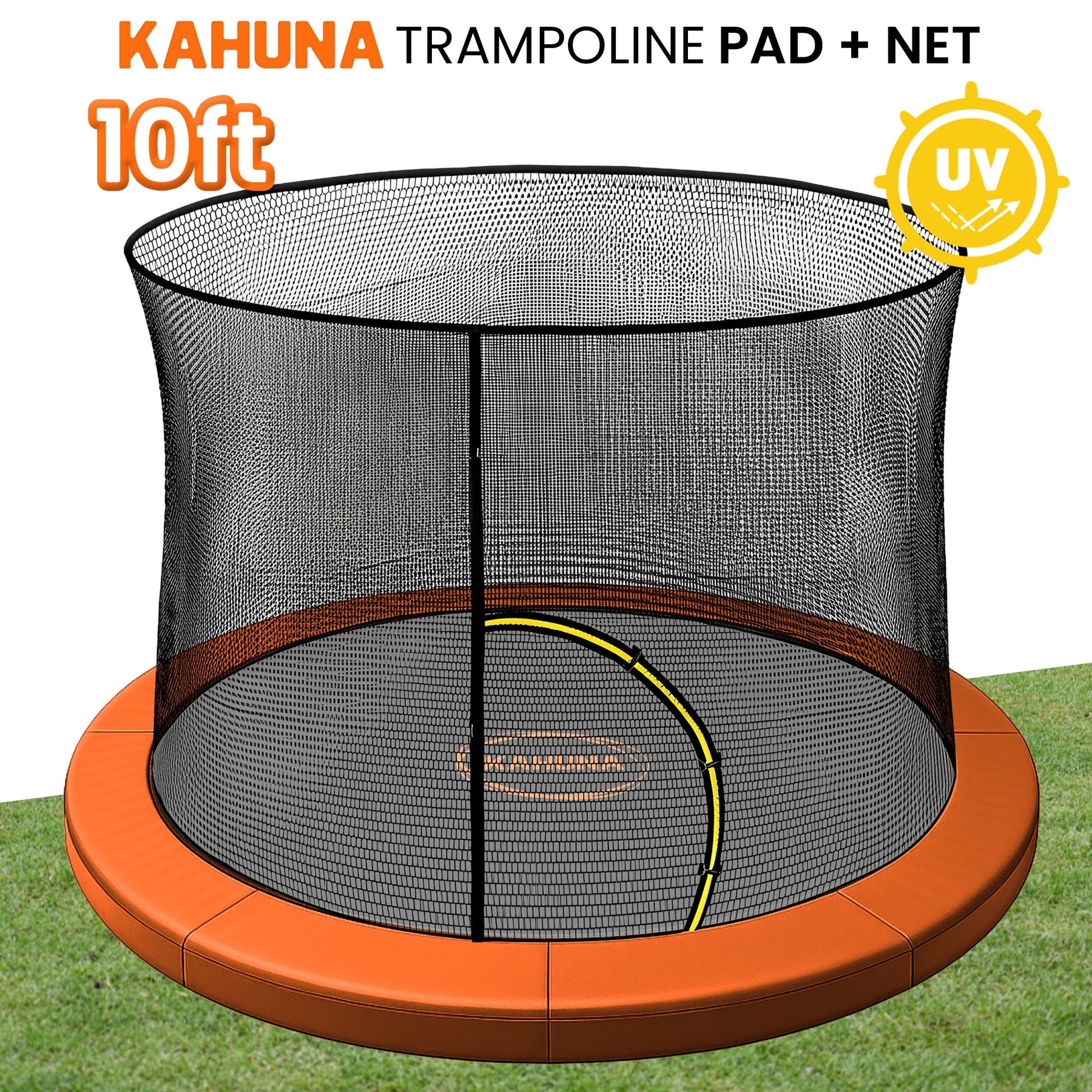 Kahuna Orange 10ft Trampoline Safety Pad & Net Set with Double-Lock Entry