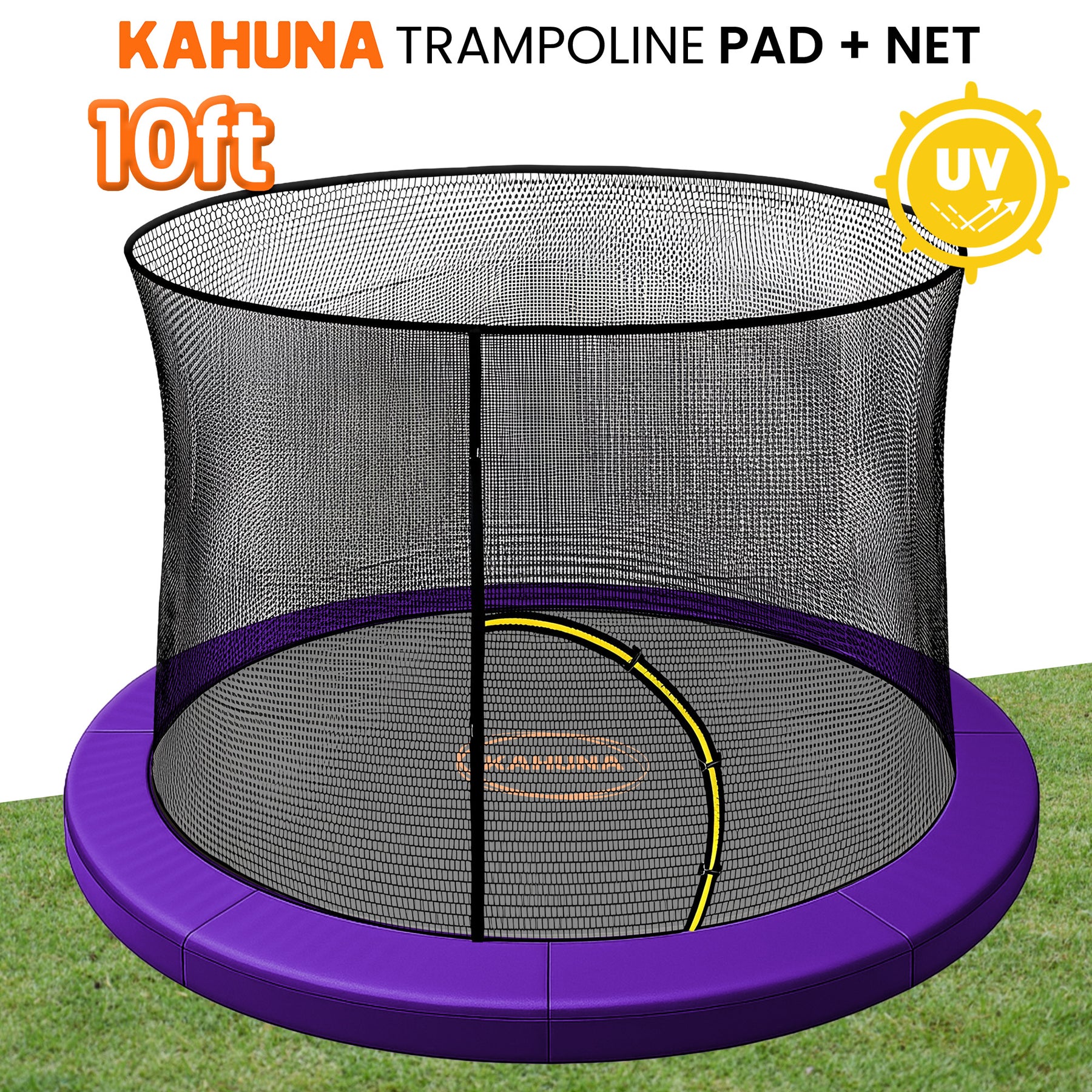 Kahuna Purple 10ft Trampoline Safety Pad & Net Set with Double-Lock Entry