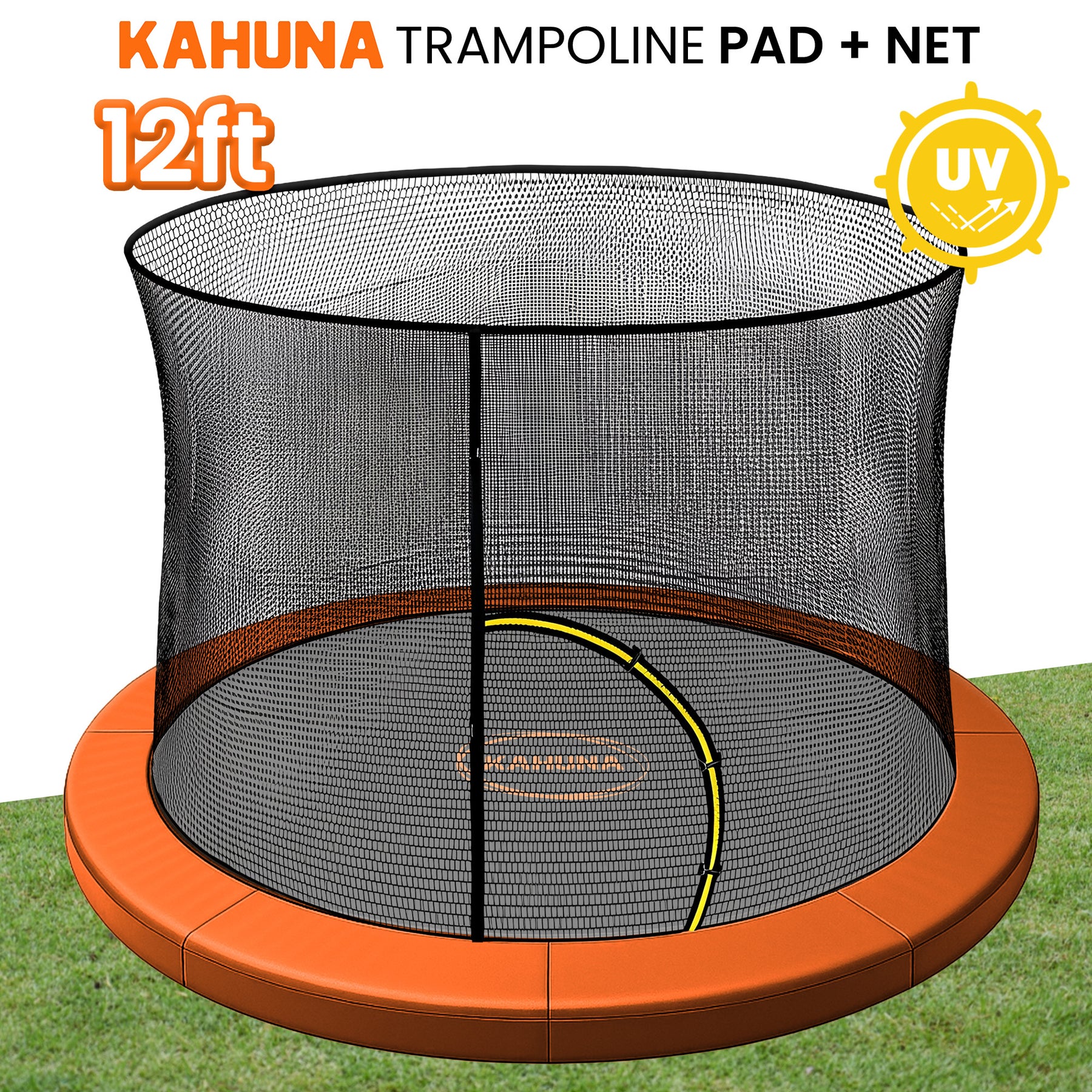 Kahuna Orange 12ft Trampoline Safety Pad & Net Set with Double-Lock Entry
