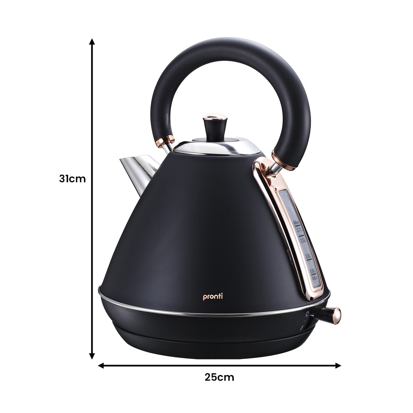 Pronti 1.7L Kettle - Rose Trim Stainless Steel, Black