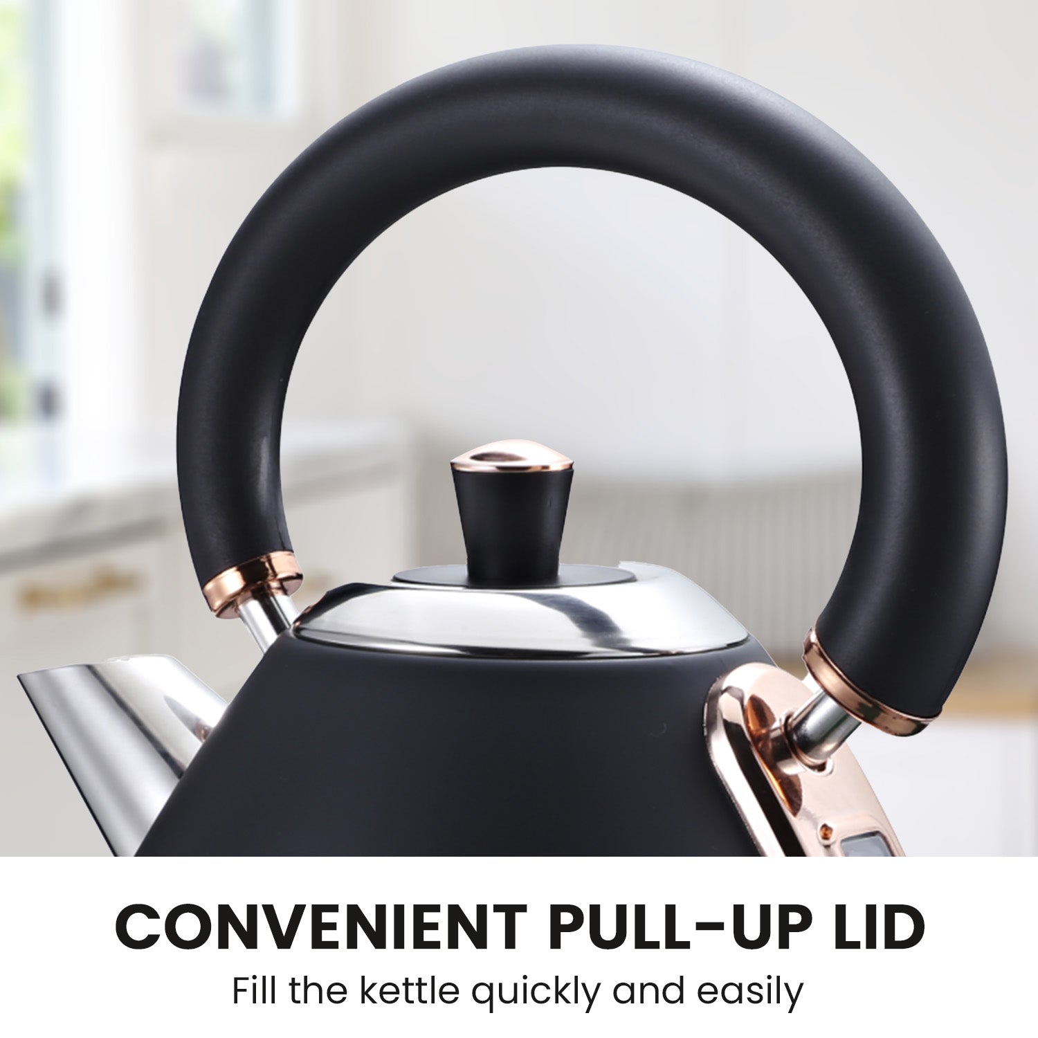 Pronti 1.7L Kettle - Rose Trim Stainless Steel, Black - SuperSaverAU - view 4