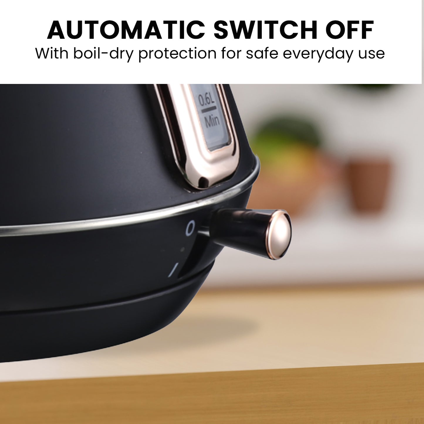 Pronti 1.7L Kettle - Rose Trim Stainless Steel, Black