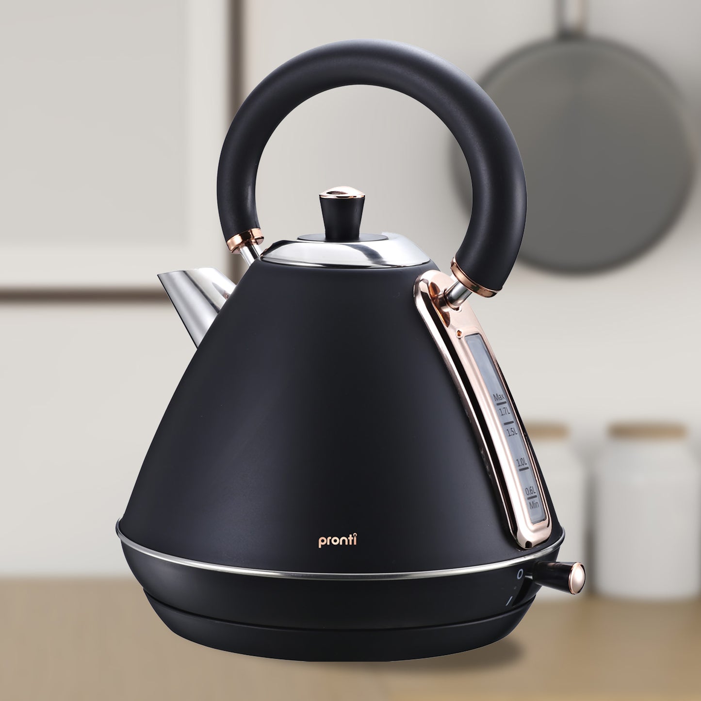 Pronti 1.7L Kettle - Rose Trim Stainless Steel, Black
