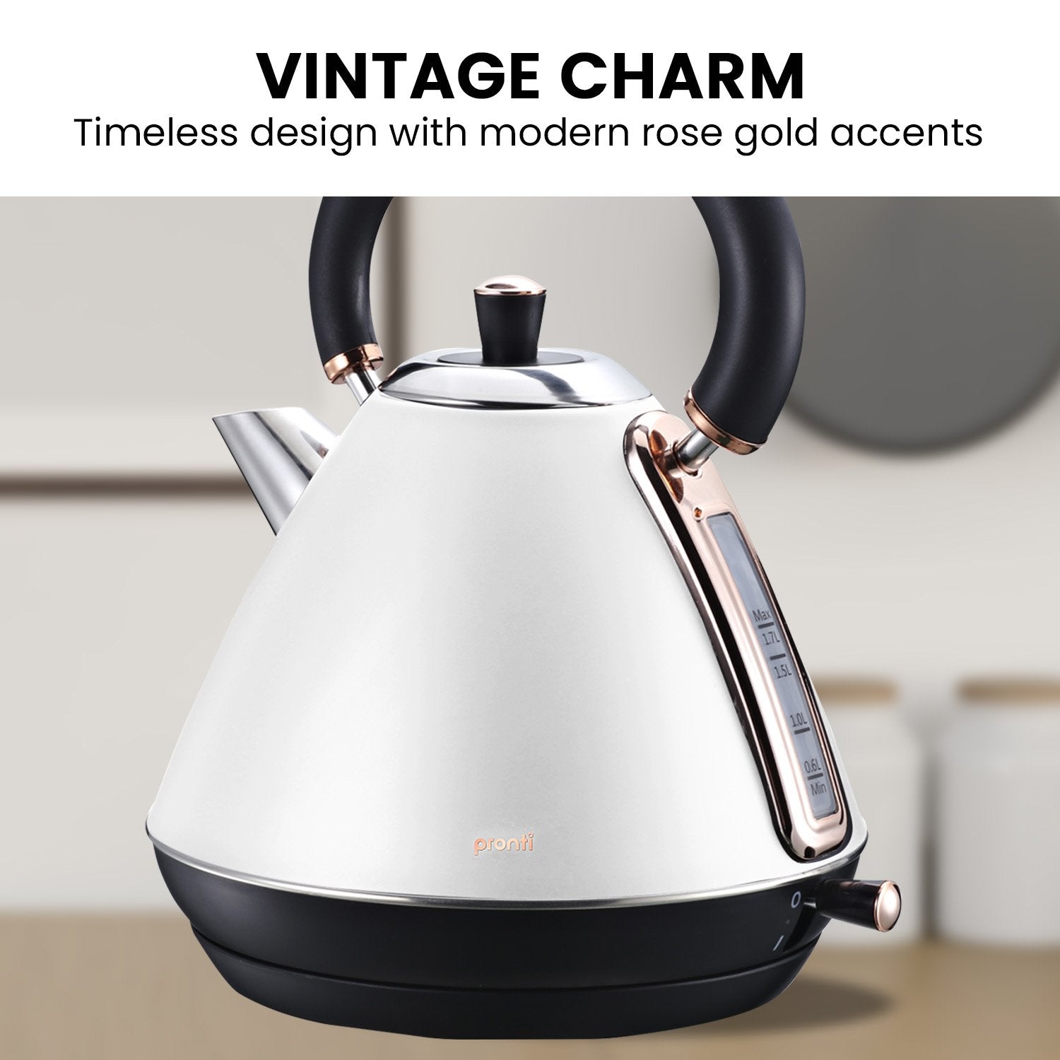 Pronti 1.7L Rose Trim Kettle - Stainless Steel, Rapid Boil, Auto Shut Off - SuperSaverAU - view 4