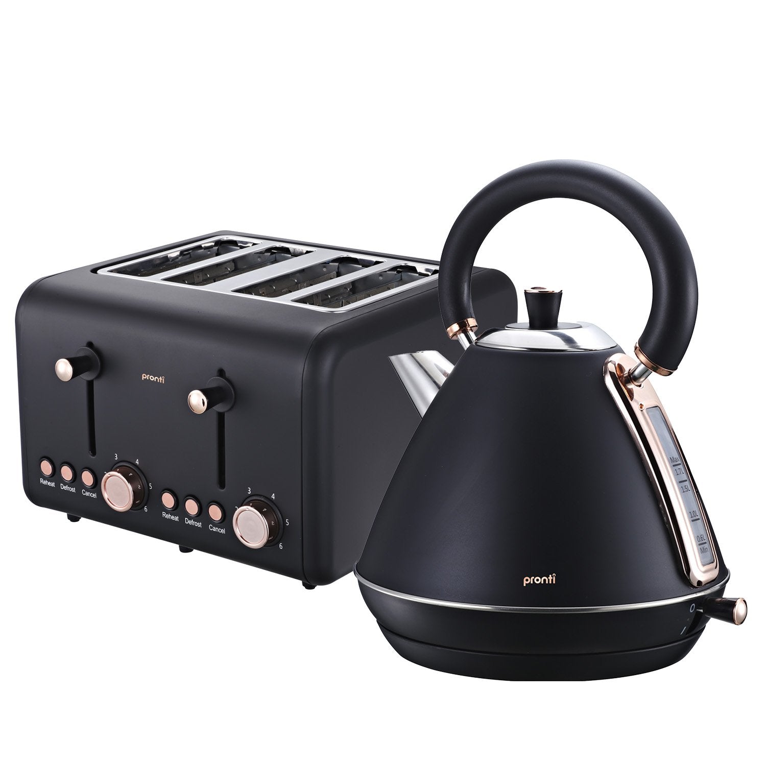 Pronti Rose Trim Collection Toaster & Kettle Bundle - Black - SuperSaverAU - view 1