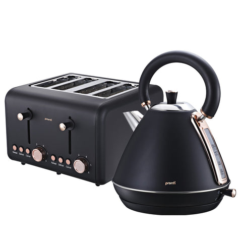 Pronti Rose Trim Collection Toaster & Kettle Bundle - Black - SuperSaverAU - view 1