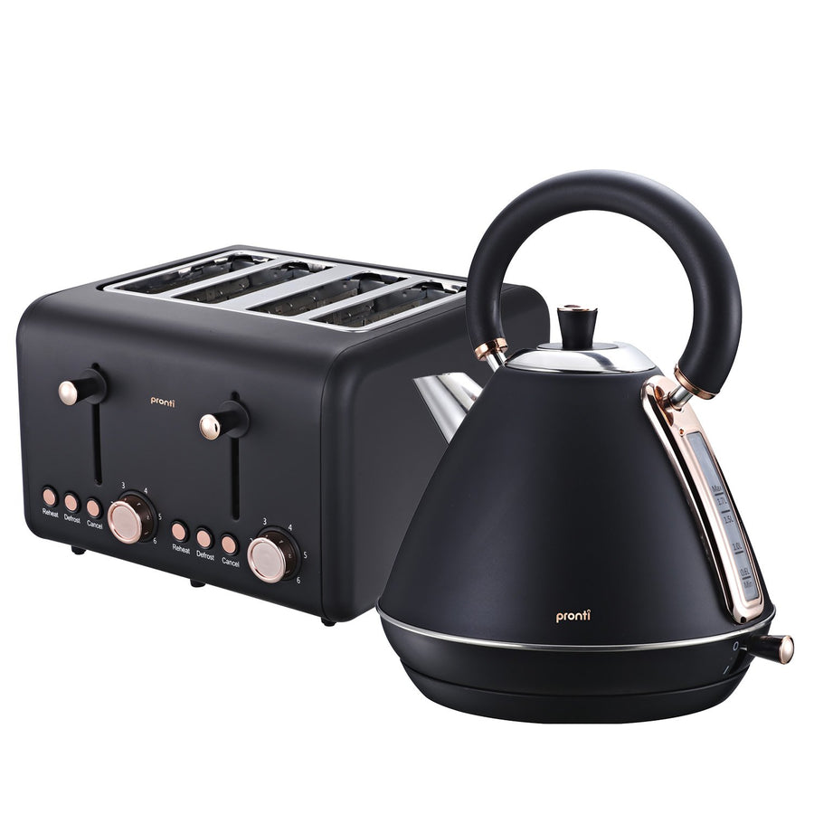 Pronti Rose Trim Collection Toaster & Kettle Bundle - Black - SuperSaverAU - view 1